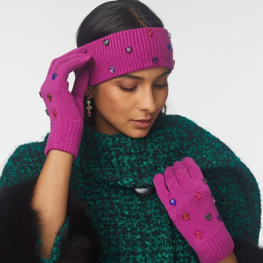 Magenta Heart Rainbow Bead Embellished Gloves | By Lele Sadoughi - Picture 2 of 2